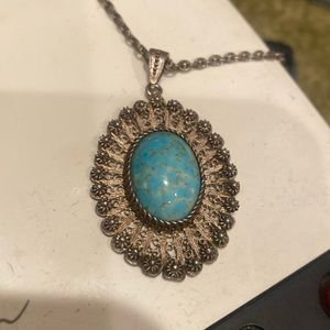 Vintage ornate silver and gemstone necklace